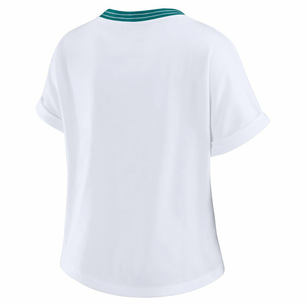 Miami Dolphins WEAR by Erin Andrews Women's Cropped Center Stripe Dolman T-Shirt - White - NFL