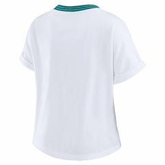 Miami Dolphins WEAR by Erin Andrews Women's Cropped Center Stripe Dolman T-Shirt - White - NFL