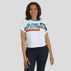 Miami Dolphins WEAR by Erin Andrews Women's Cropped Center Stripe Dolman T-Shirt - White - NFL