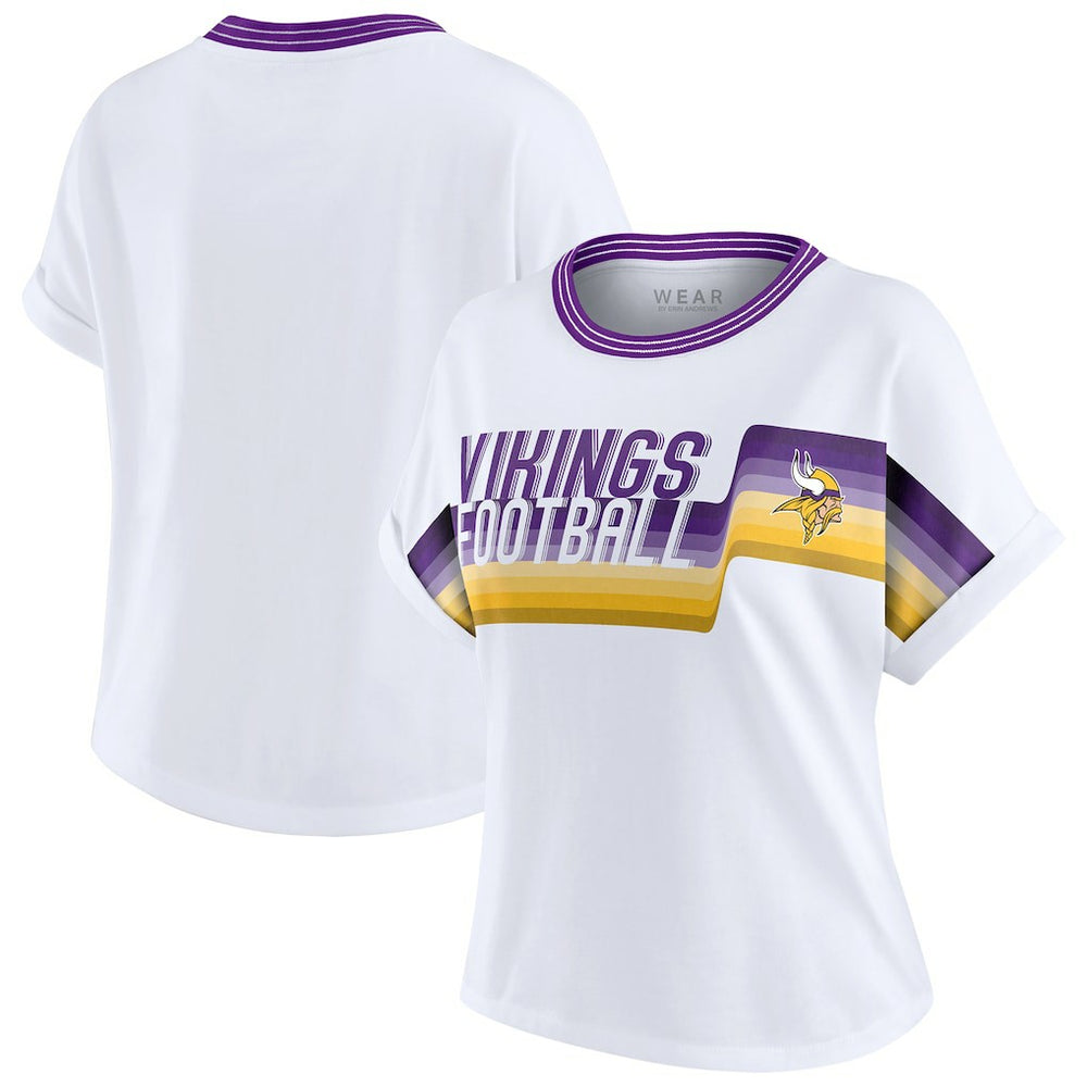 Minnesota Vikings WEAR by Erin Andrews Women's Cropped Center Stripe Dolman T-Shirt - White - NFL