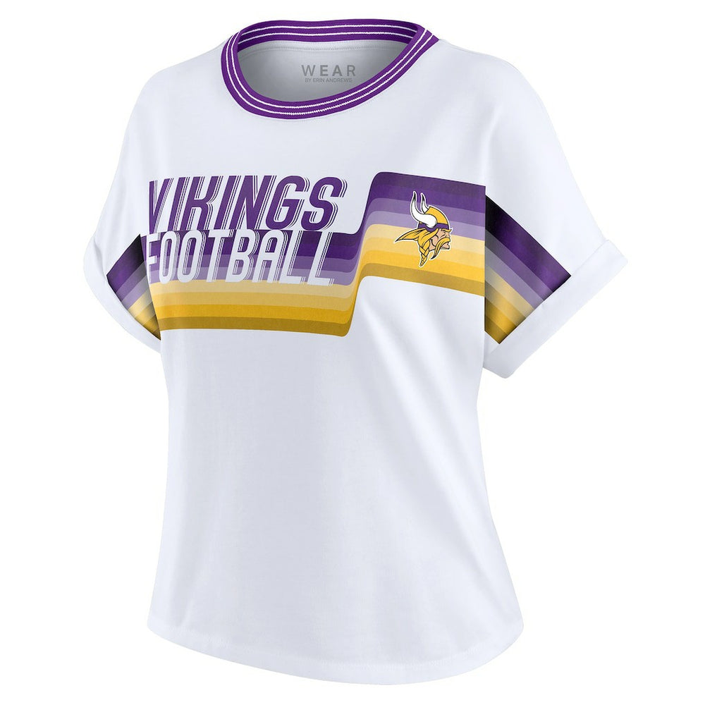 Minnesota Vikings WEAR by Erin Andrews Women's Cropped Center Stripe Dolman T-Shirt - White - NFL