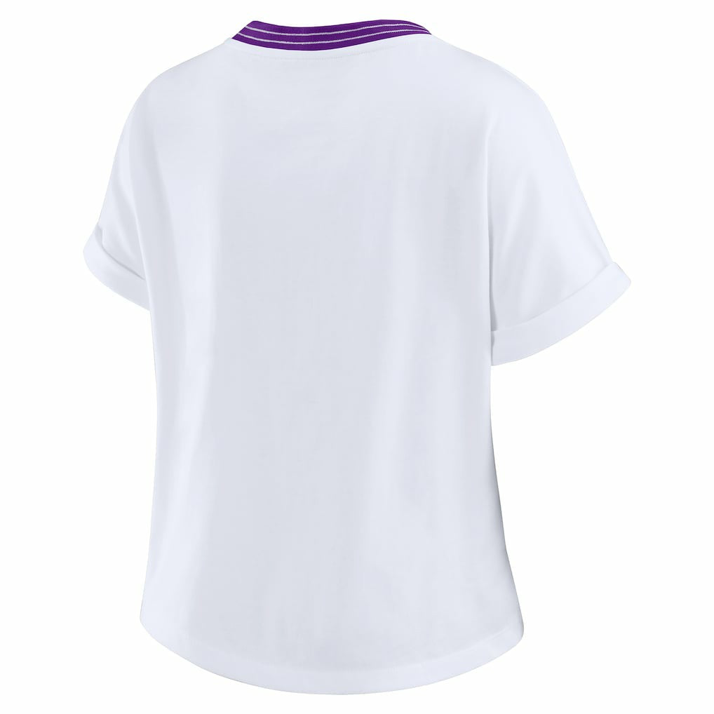 Minnesota Vikings WEAR by Erin Andrews Women's Cropped Center Stripe Dolman T-Shirt - White - NFL