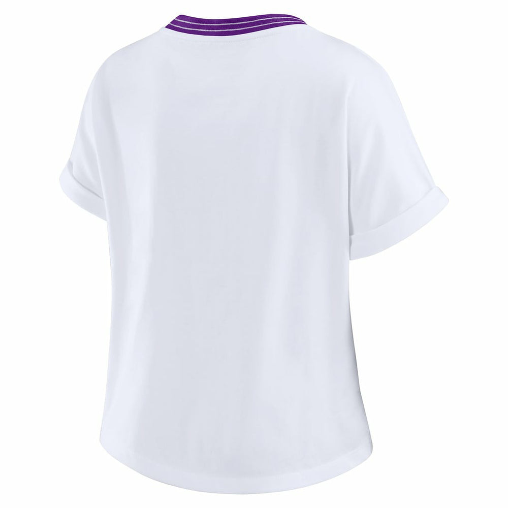 Minnesota Vikings WEAR by Erin Andrews Women's Cropped Center Stripe Dolman T-Shirt - White - NFL
