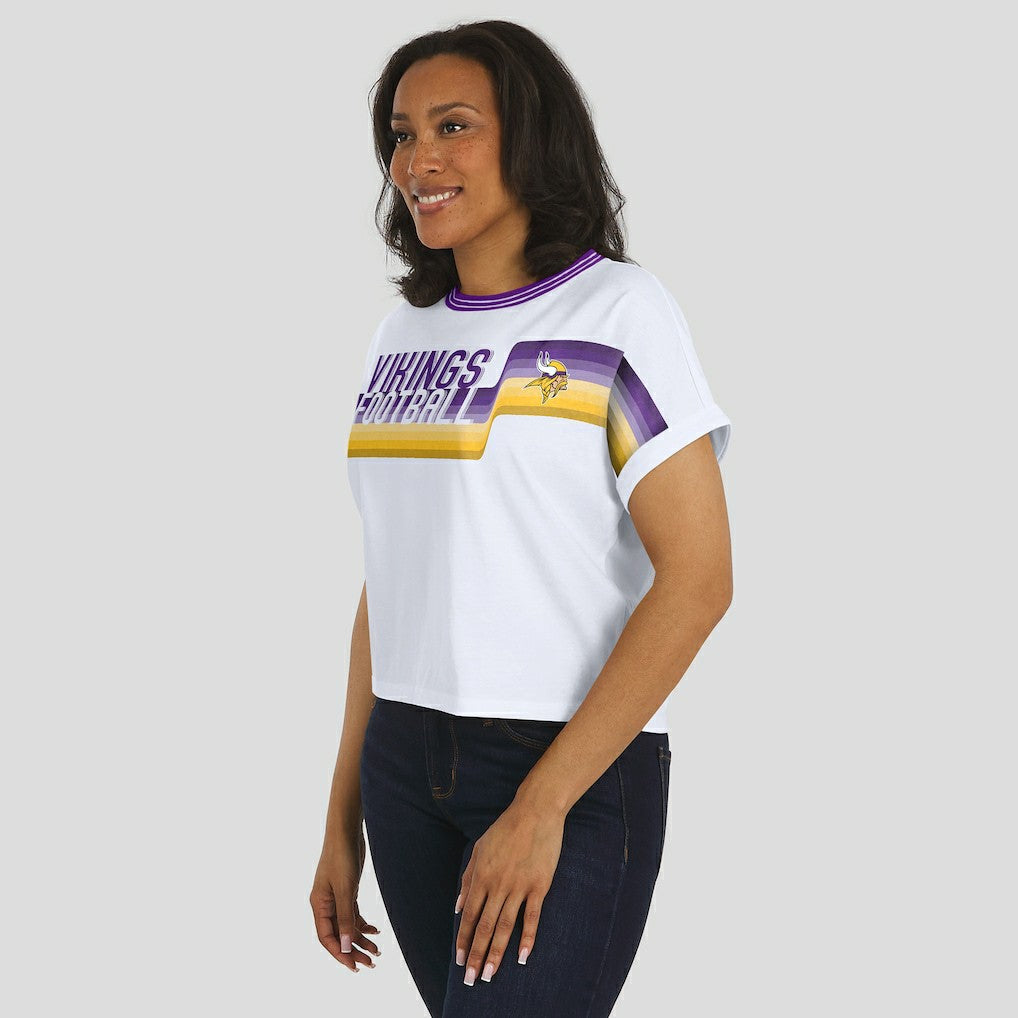 Minnesota Vikings WEAR by Erin Andrews Women's Cropped Center Stripe Dolman T-Shirt - White - NFL