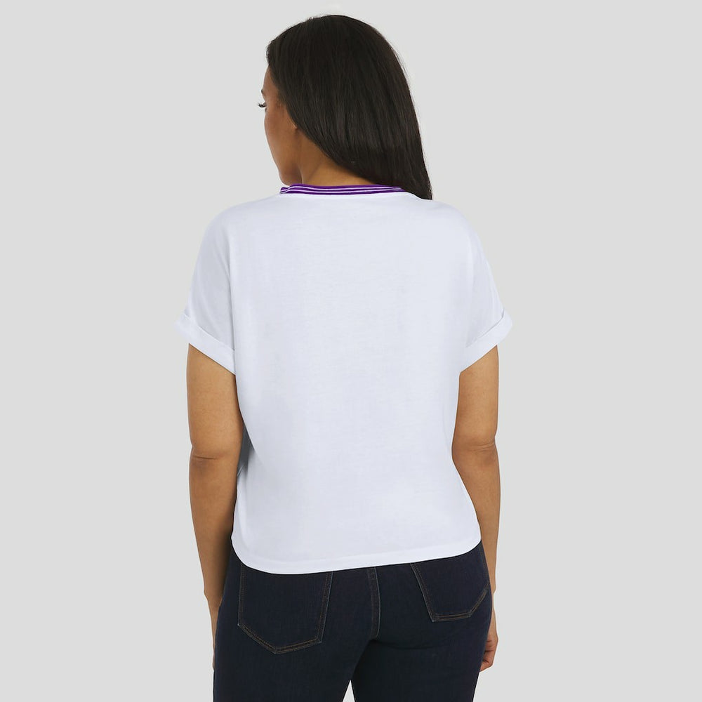 Minnesota Vikings WEAR by Erin Andrews Women's Cropped Center Stripe Dolman T-Shirt - White - NFL