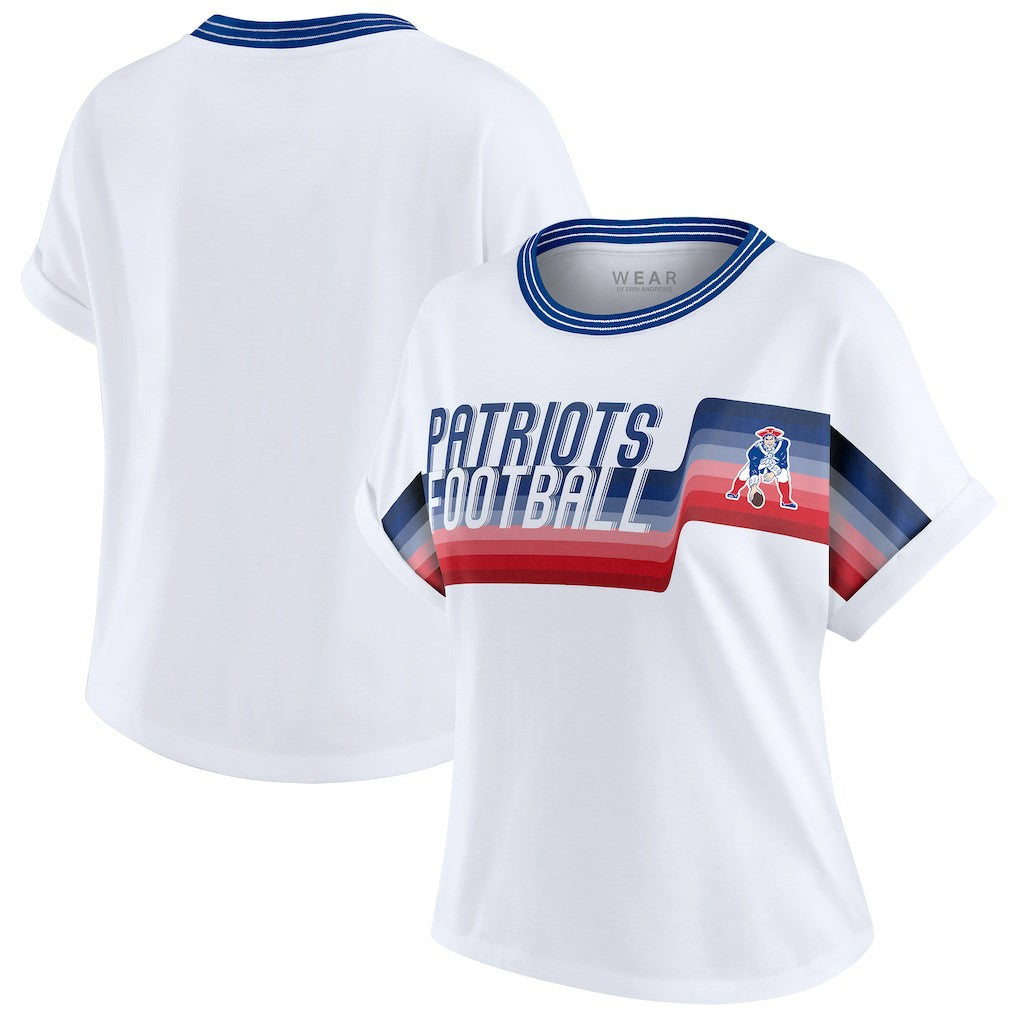 New England Patriots WEAR by Erin Andrews Women's Cropped Center Stripe Dolman T-Shirt - White - NFL