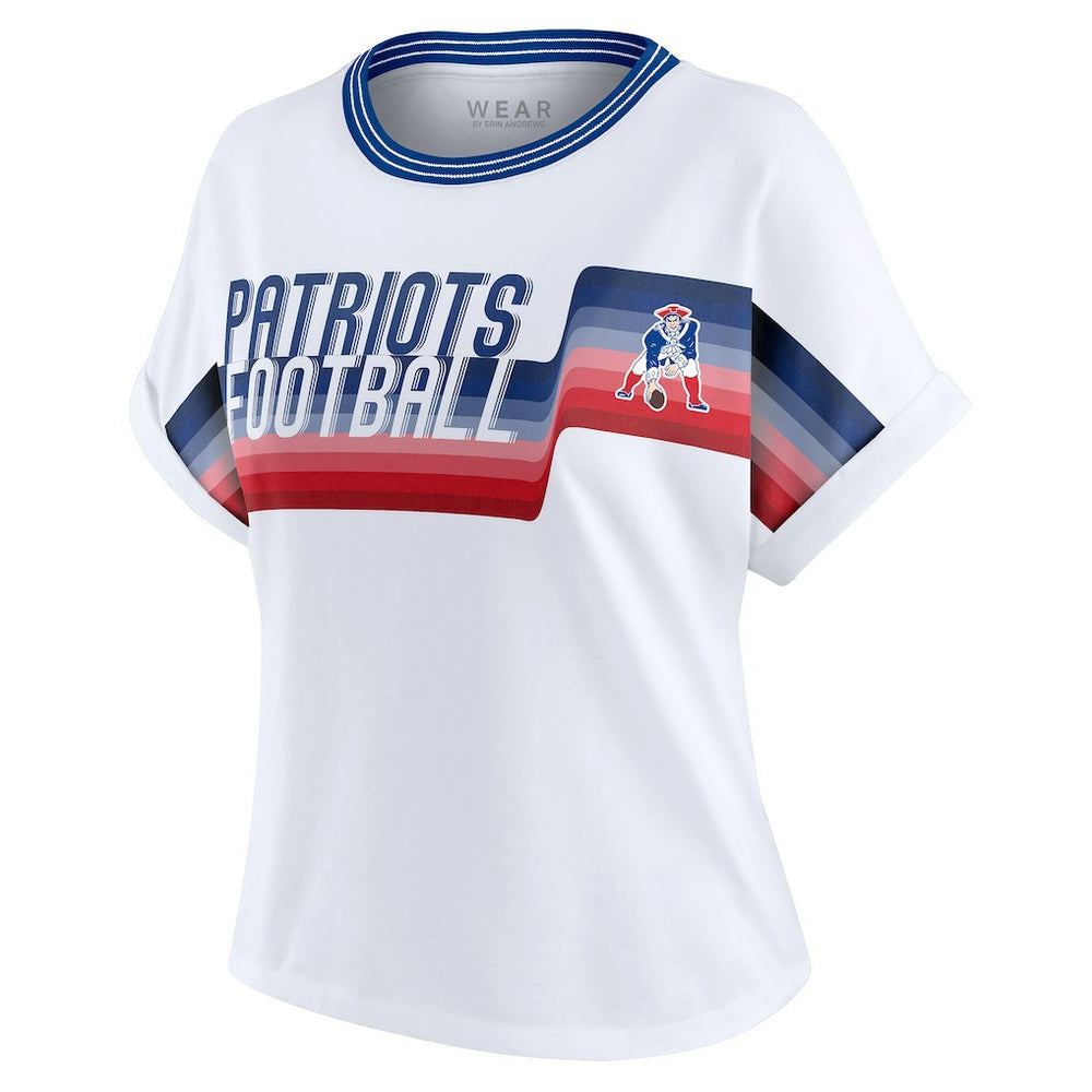 New England Patriots WEAR by Erin Andrews Women's Cropped Center Stripe Dolman T-Shirt - White - NFL
