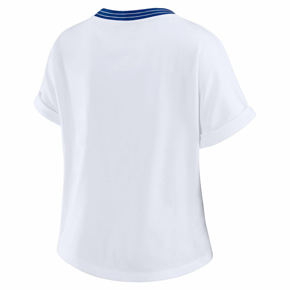 New England Patriots WEAR by Erin Andrews Women's Cropped Center Stripe Dolman T-Shirt - White - NFL