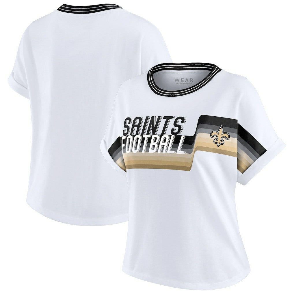 New Orleans Saints WEAR by Erin Andrews Women's Cropped Center Stripe Dolman T-Shirt - White - NFL