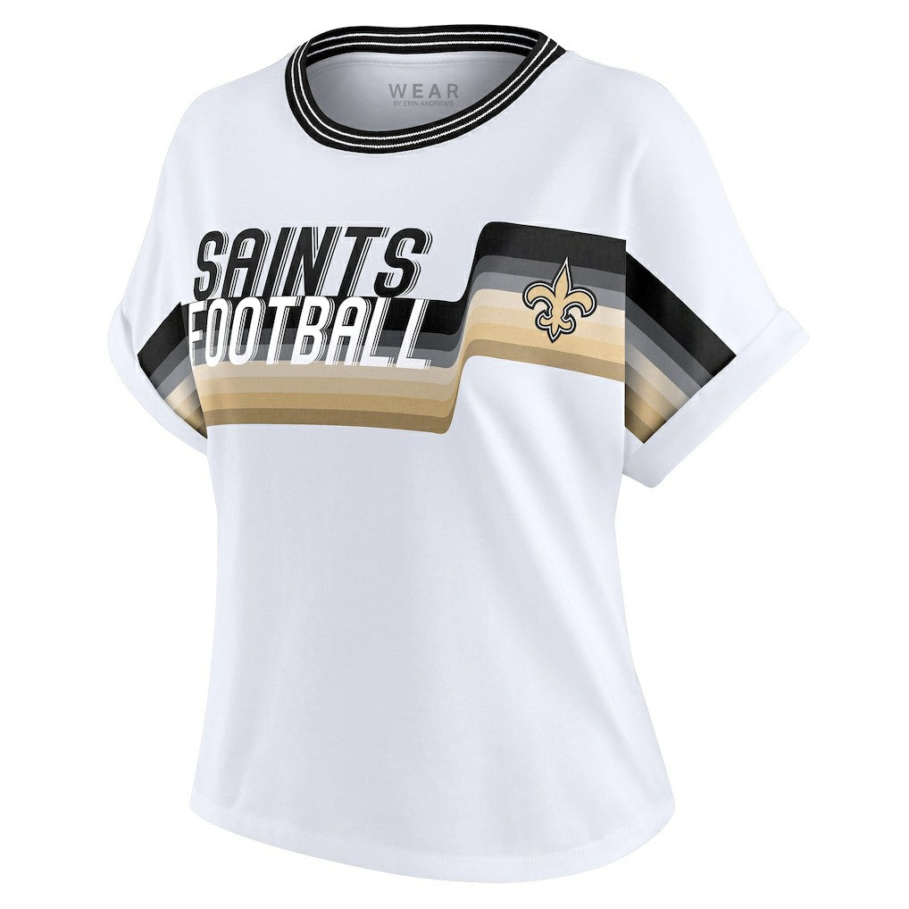 New Orleans Saints WEAR by Erin Andrews Women's Cropped Center Stripe Dolman T-Shirt - White - NFL