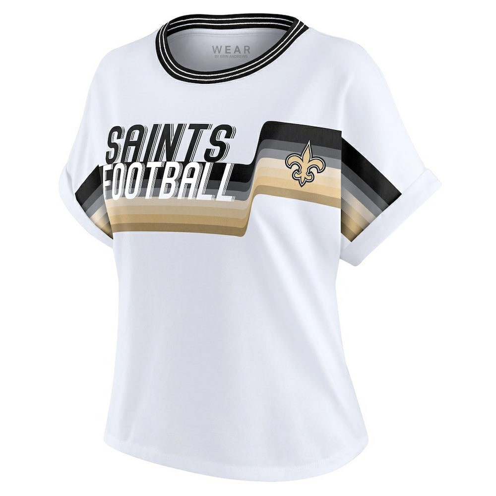 New Orleans Saints WEAR by Erin Andrews Women's Cropped Center Stripe Dolman T-Shirt - White - NFL