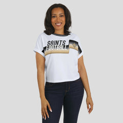 New Orleans Saints WEAR by Erin Andrews Women's Cropped Center Stripe Dolman T-Shirt - White - NFL