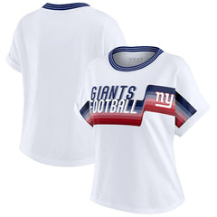 New York Giants WEAR by Erin Andrews Women's Cropped Center Stripe Dolman T-Shirt - White - NFL
