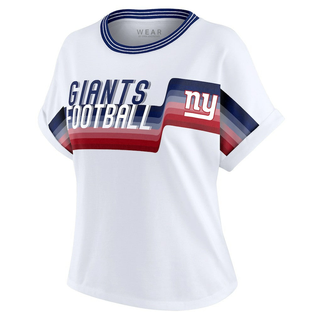 New York Giants WEAR by Erin Andrews Women's Cropped Center Stripe Dolman T-Shirt - White - NFL