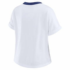 New York Giants WEAR by Erin Andrews Women's Cropped Center Stripe Dolman T-Shirt - White - NFL