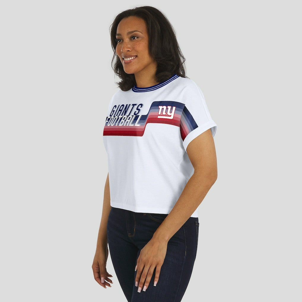 New York Giants WEAR by Erin Andrews Women's Cropped Center Stripe Dolman T-Shirt - White - NFL
