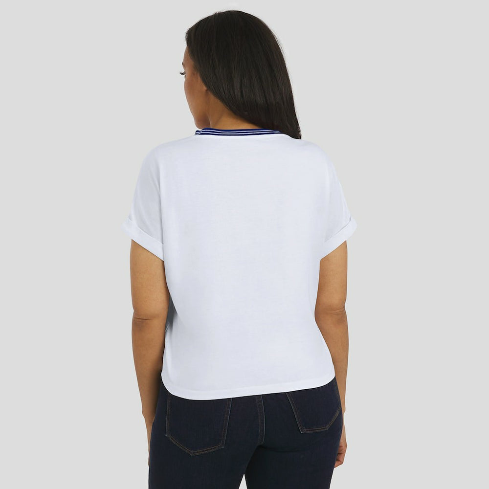 New York Giants WEAR by Erin Andrews Women's Cropped Center Stripe Dolman T-Shirt - White - NFL