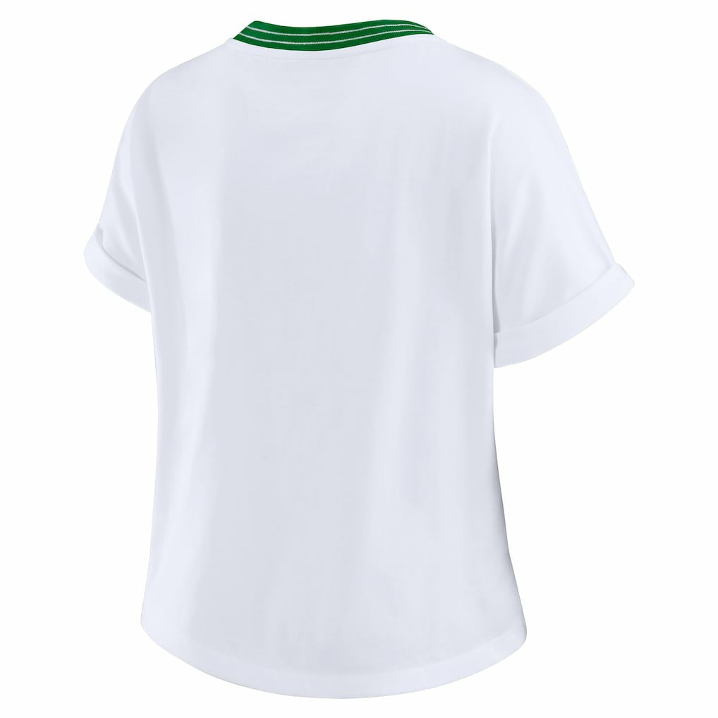 New York Jets WEAR by Erin Andrews Women's Cropped Center Stripe Dolman T-Shirt - White - NFL