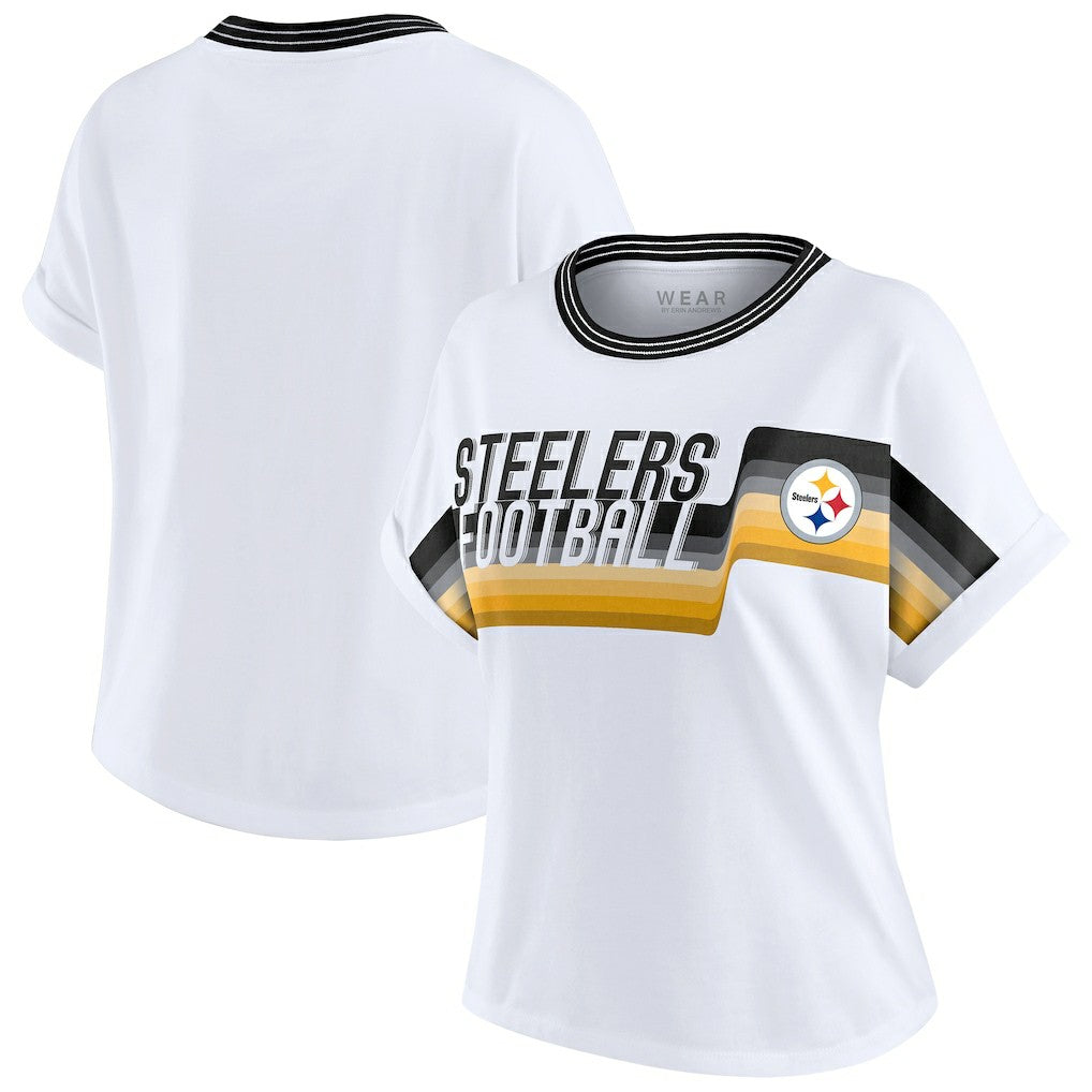 Pittsburgh Steelers WEAR by Erin Andrews Women's Cropped Center Stripe Dolman T-Shirt - White - NFL
