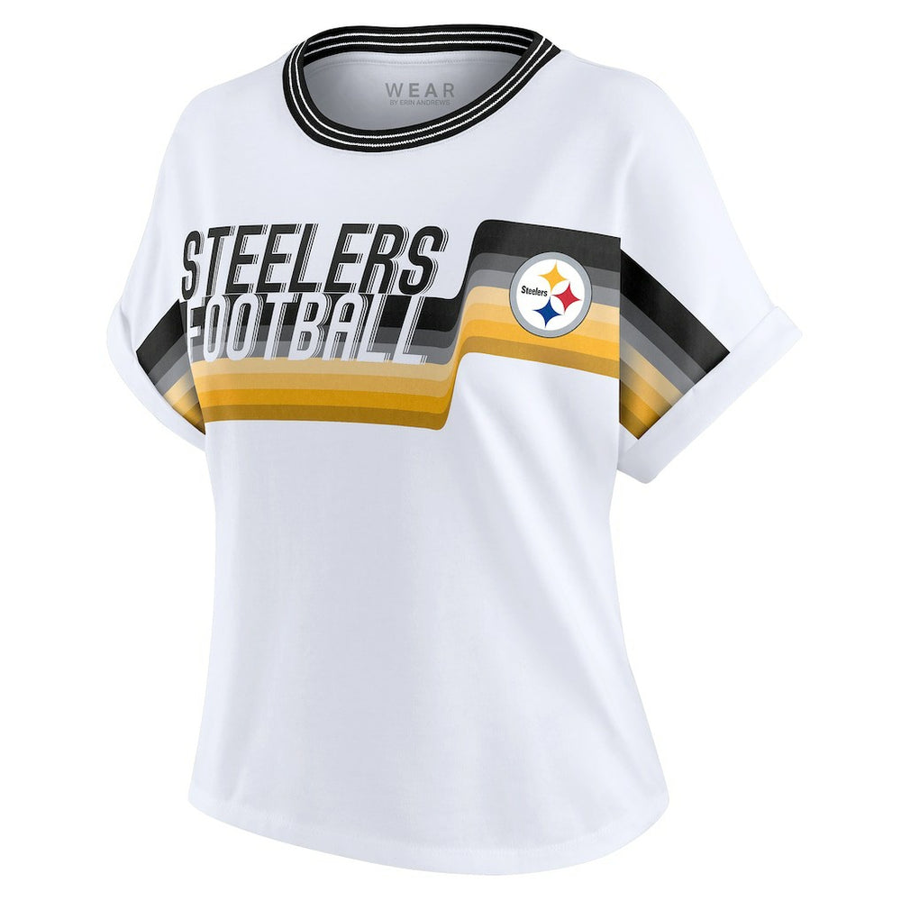 Pittsburgh Steelers WEAR by Erin Andrews Women's Cropped Center Stripe Dolman T-Shirt - White - NFL