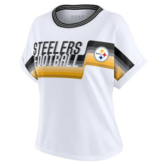 Pittsburgh Steelers WEAR by Erin Andrews Women's Cropped Center Stripe Dolman T-Shirt - White - NFL
