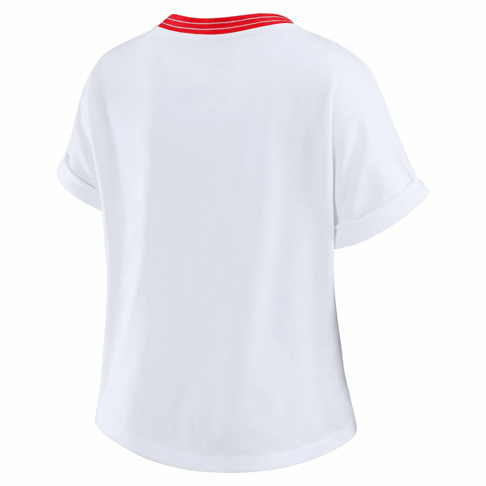 San Francisco 49ers WEAR by Erin Andrews Women's Cropped Center Stripe Dolman T-Shirt - White - NFL