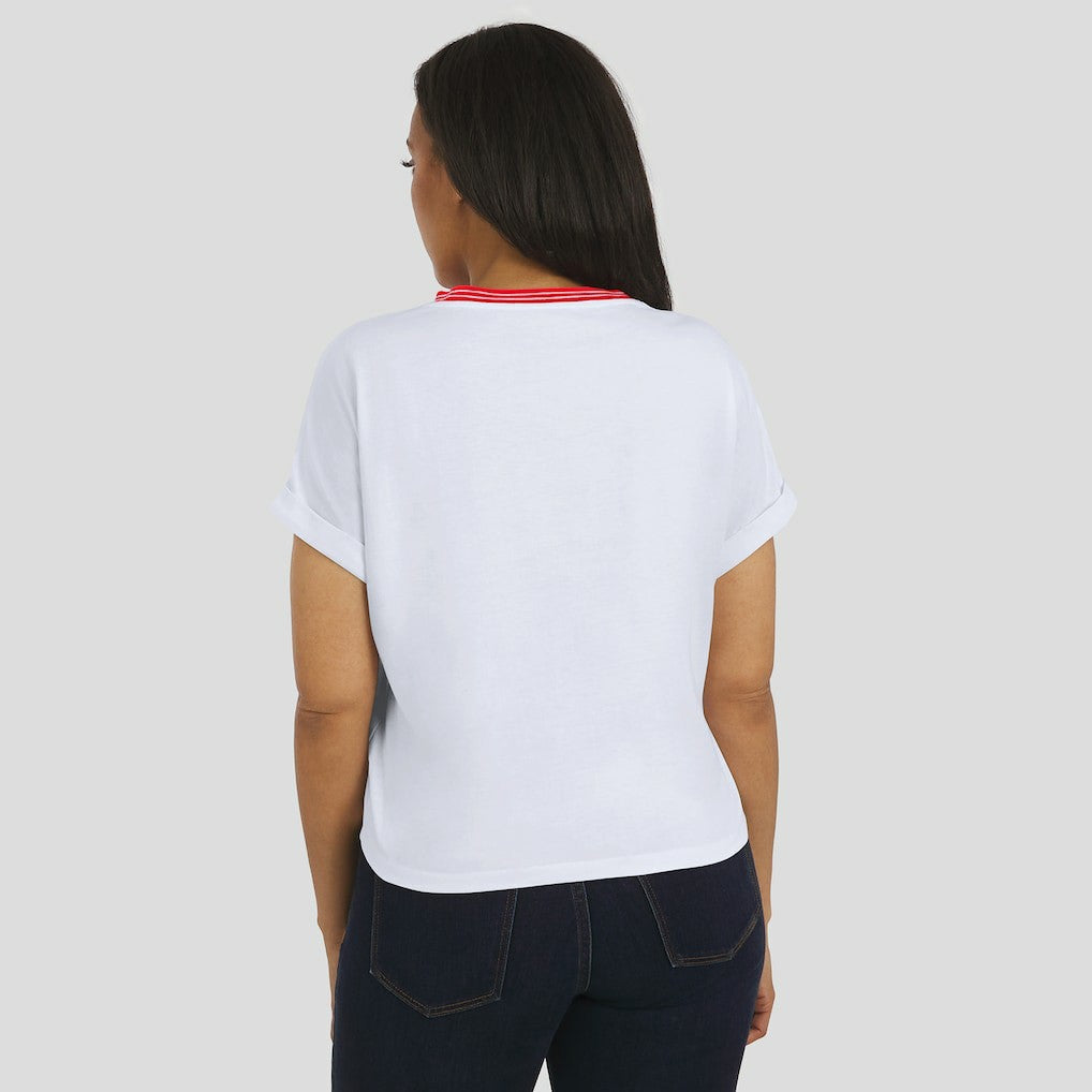 San Francisco 49ers WEAR by Erin Andrews Women's Cropped Center Stripe Dolman T-Shirt - White - NFL