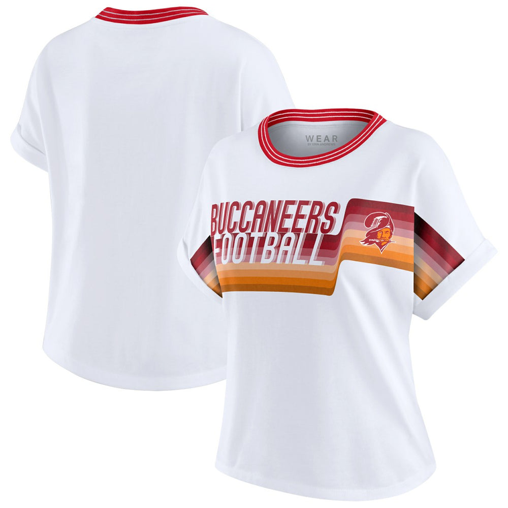 Tampa Bay Buccaneers WEAR by Erin Andrews Women's Cropped Center Stripe Dolman T-Shirt - White - NFL