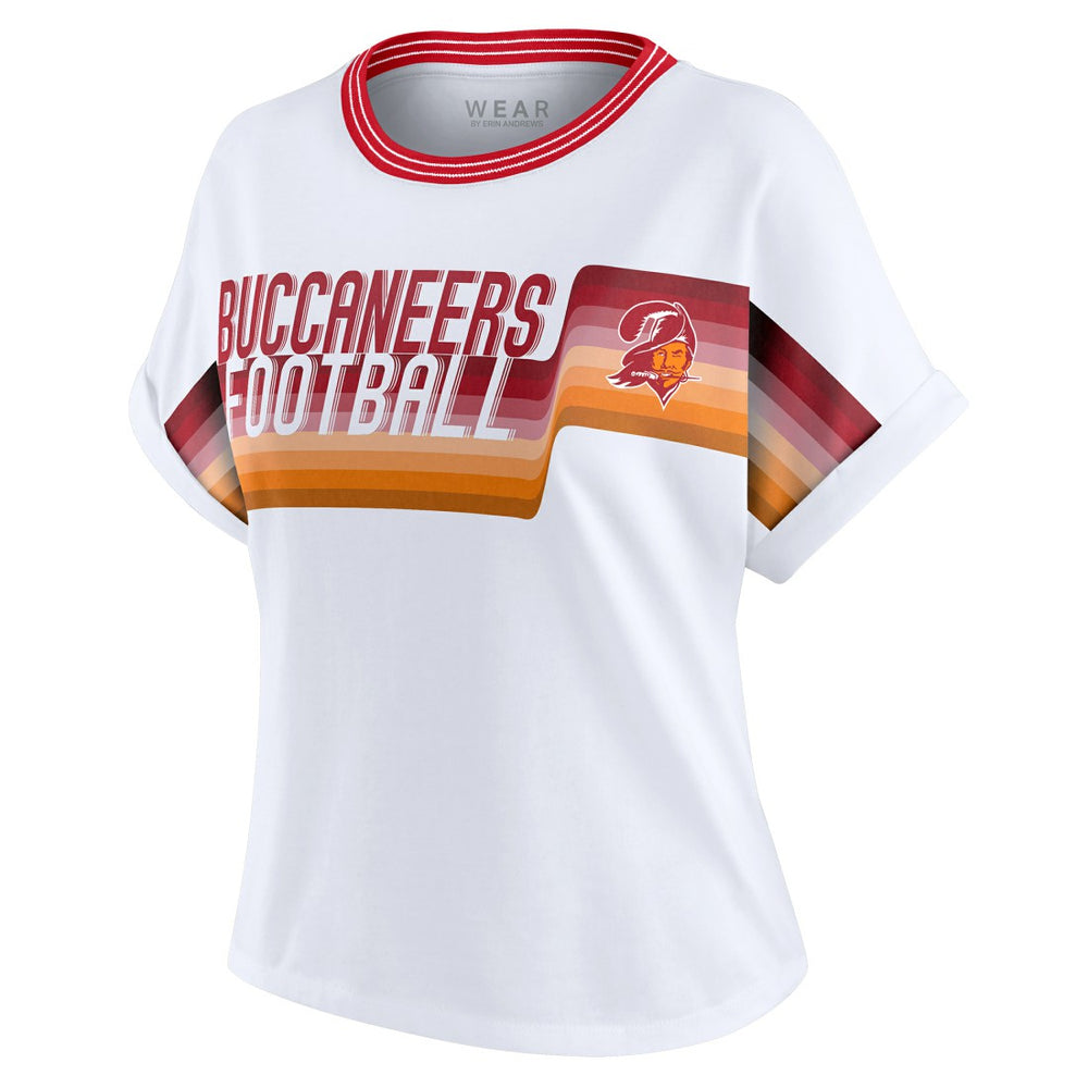 Tampa Bay Buccaneers WEAR by Erin Andrews Women's Cropped Center Stripe Dolman T-Shirt - White - NFL