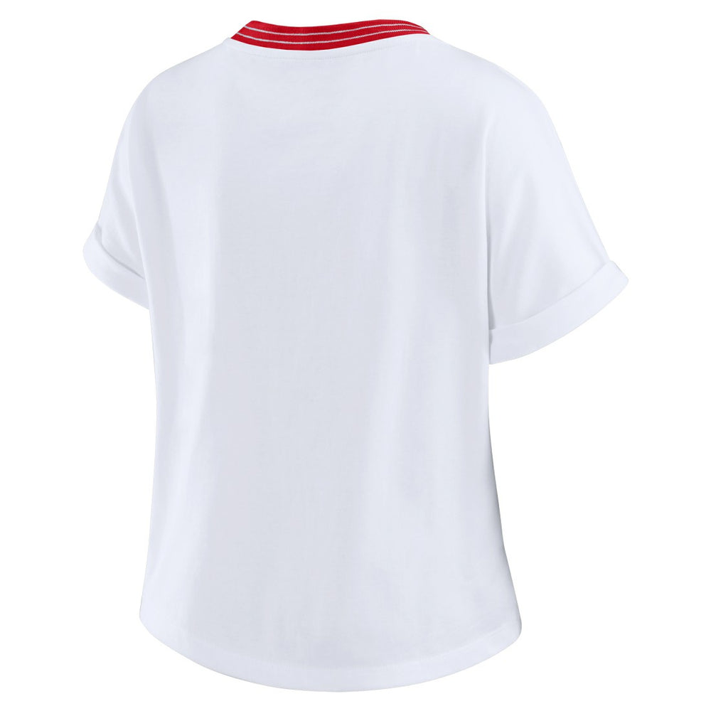 Tampa Bay Buccaneers WEAR by Erin Andrews Women's Cropped Center Stripe Dolman T-Shirt - White - NFL