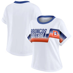 Denver Broncos WEAR by Erin Andrews Women's Cropped Center Stripe Dolman T-Shirt - White - NFL