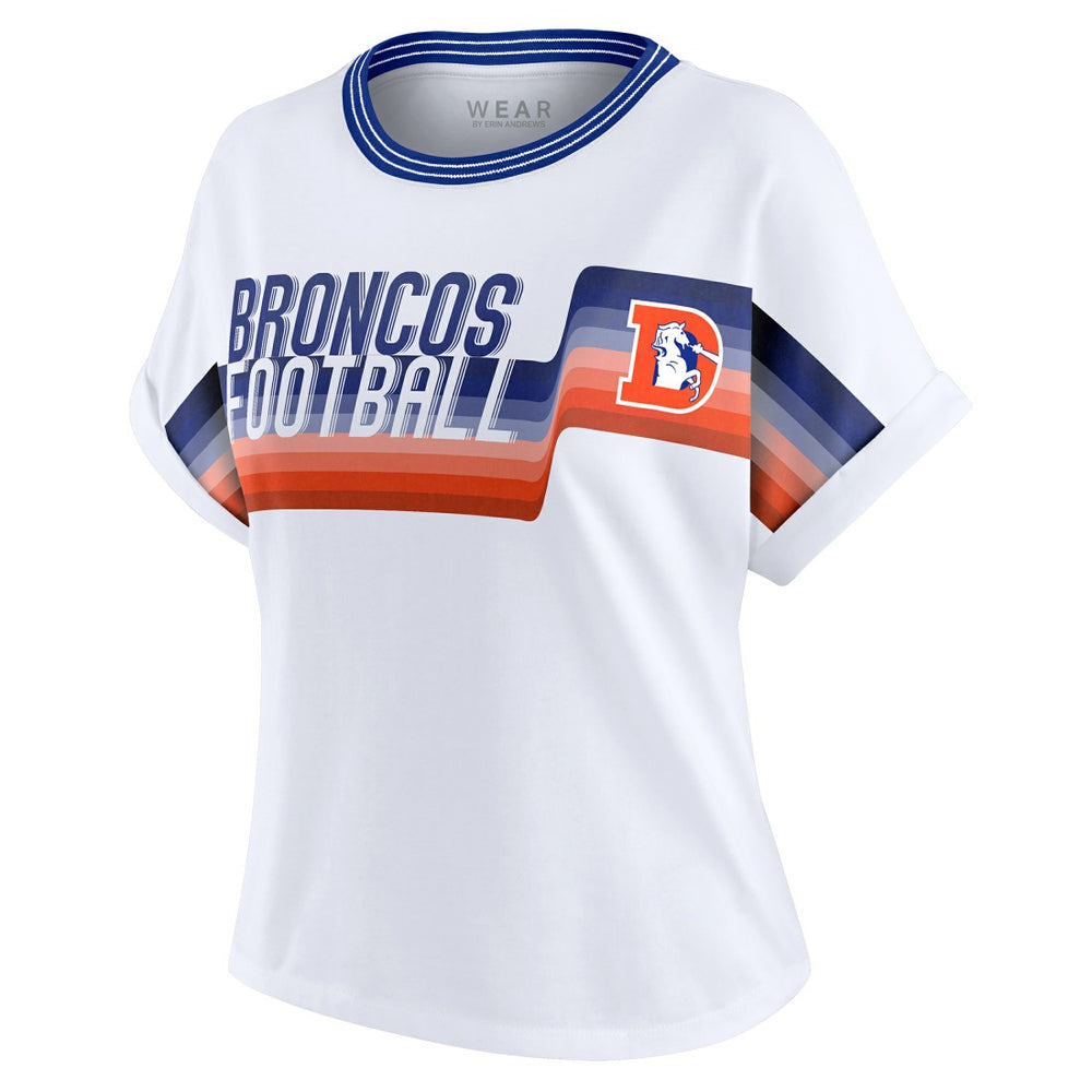 Denver Broncos WEAR by Erin Andrews Women's Cropped Center Stripe Dolman T-Shirt - White - NFL