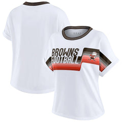 Cleveland Browns WEAR by Erin Andrews Women's Cropped Center Stripe Dolman T-Shirt - White - NFL