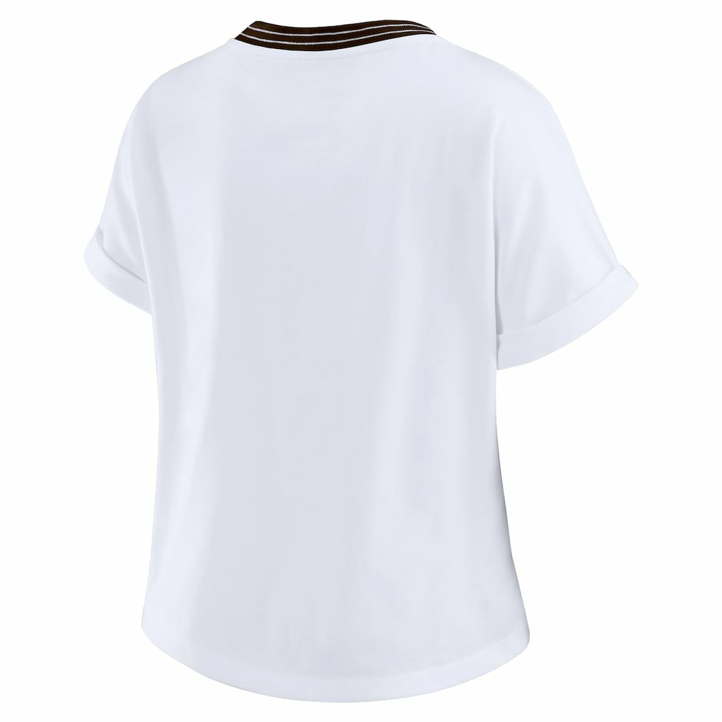 Cleveland Browns WEAR by Erin Andrews Women's Cropped Center Stripe Dolman T-Shirt - White - NFL