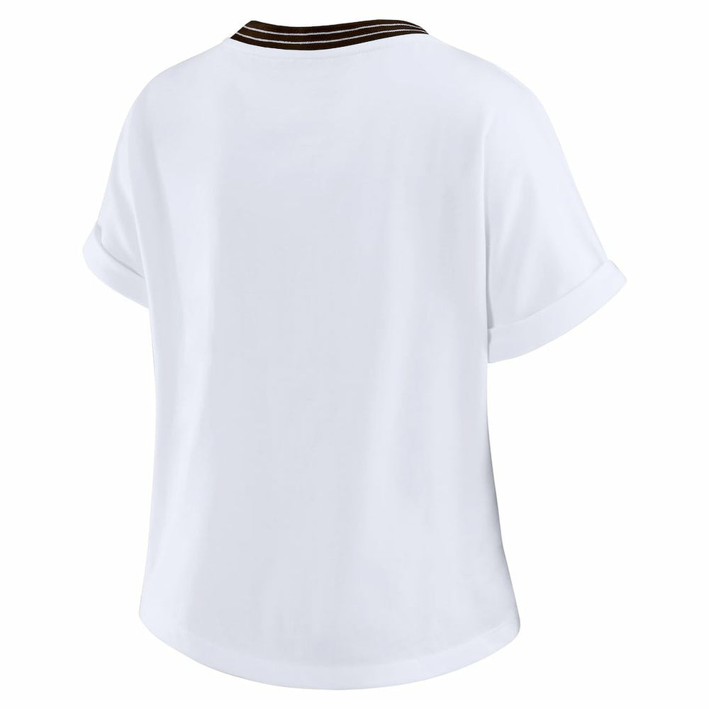 Cleveland Browns WEAR by Erin Andrews Women's Cropped Center Stripe Dolman T-Shirt - White - NFL
