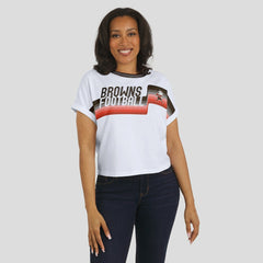 Cleveland Browns WEAR by Erin Andrews Women's Cropped Center Stripe Dolman T-Shirt - White - NFL