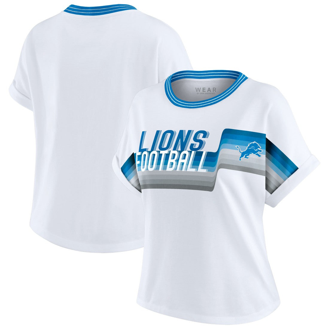 Detroit Lions WEAR by Erin Andrews Women's Cropped Center Stripe Dolman T-Shirt - White - NFL