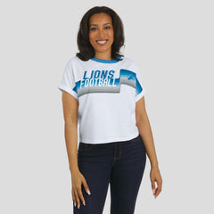 Detroit Lions WEAR by Erin Andrews Women's Cropped Center Stripe Dolman T-Shirt - White - NFL