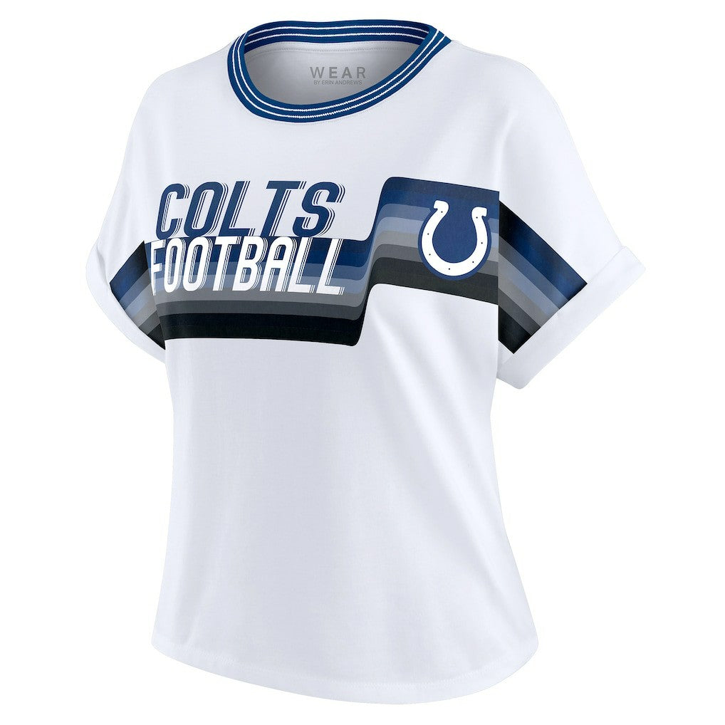 Indianapolis Colts WEAR by Erin Andrews Women's Cropped Center Stripe Dolman T-Shirt - White - NFL