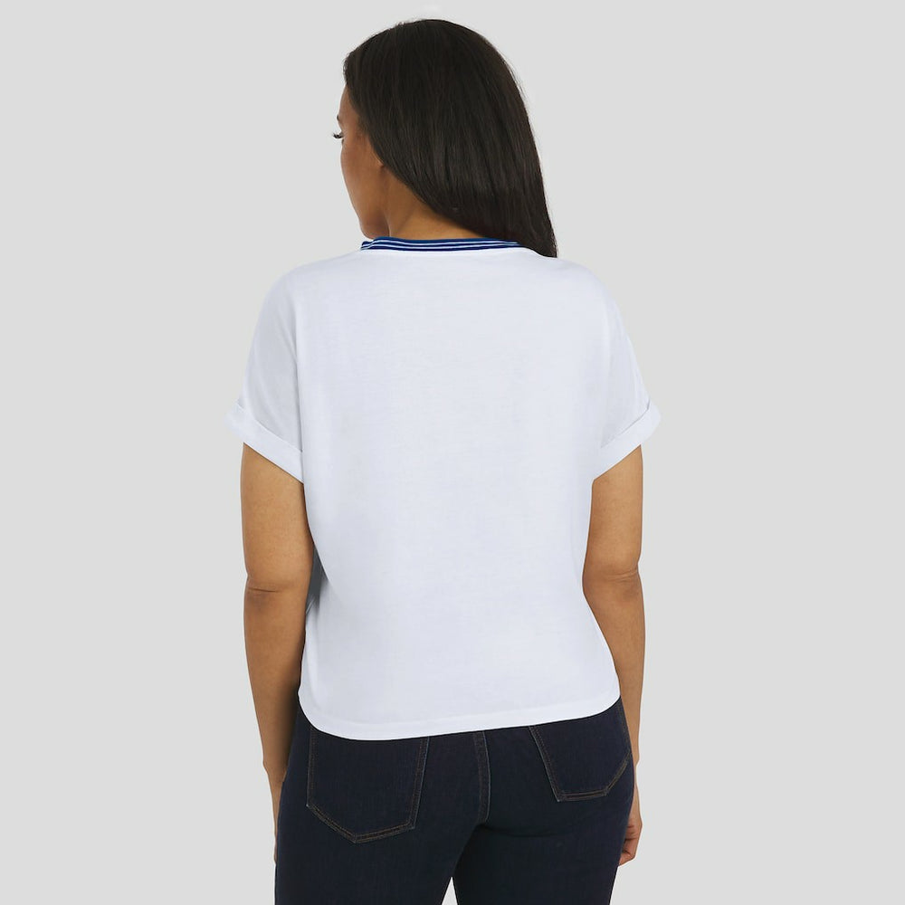 Indianapolis Colts WEAR by Erin Andrews Women's Cropped Center Stripe Dolman T-Shirt - White - NFL