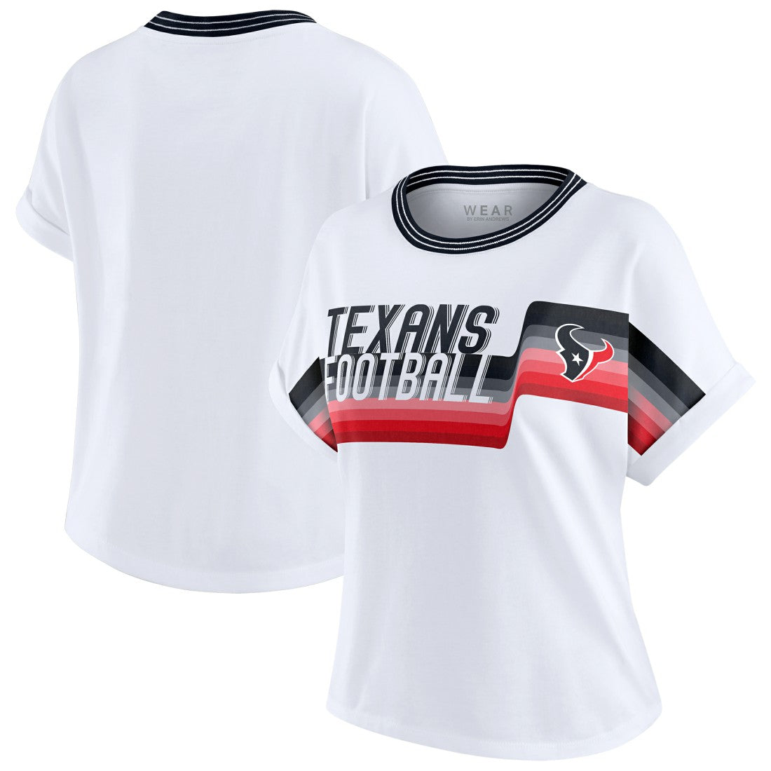 Houston Texans WEAR by Erin Andrews Women's Cropped Center Stripe Dolman T-Shirt - White - NFL