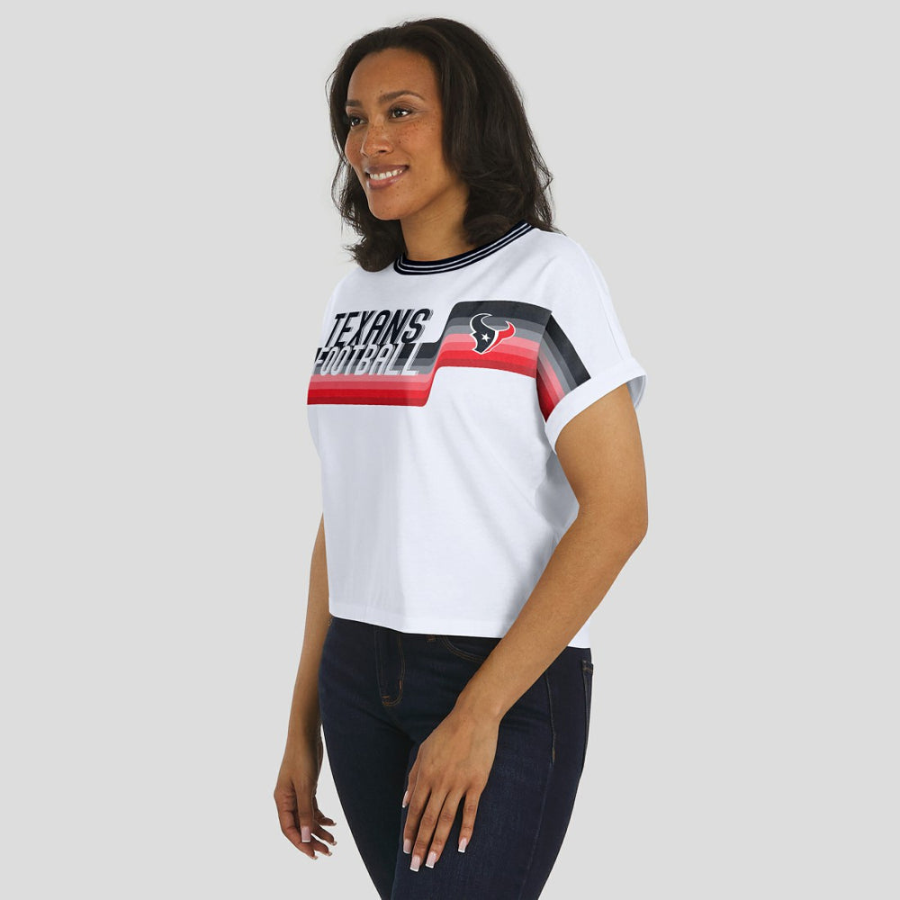 Houston Texans WEAR by Erin Andrews Women's Cropped Center Stripe Dolman T-Shirt - White - NFL