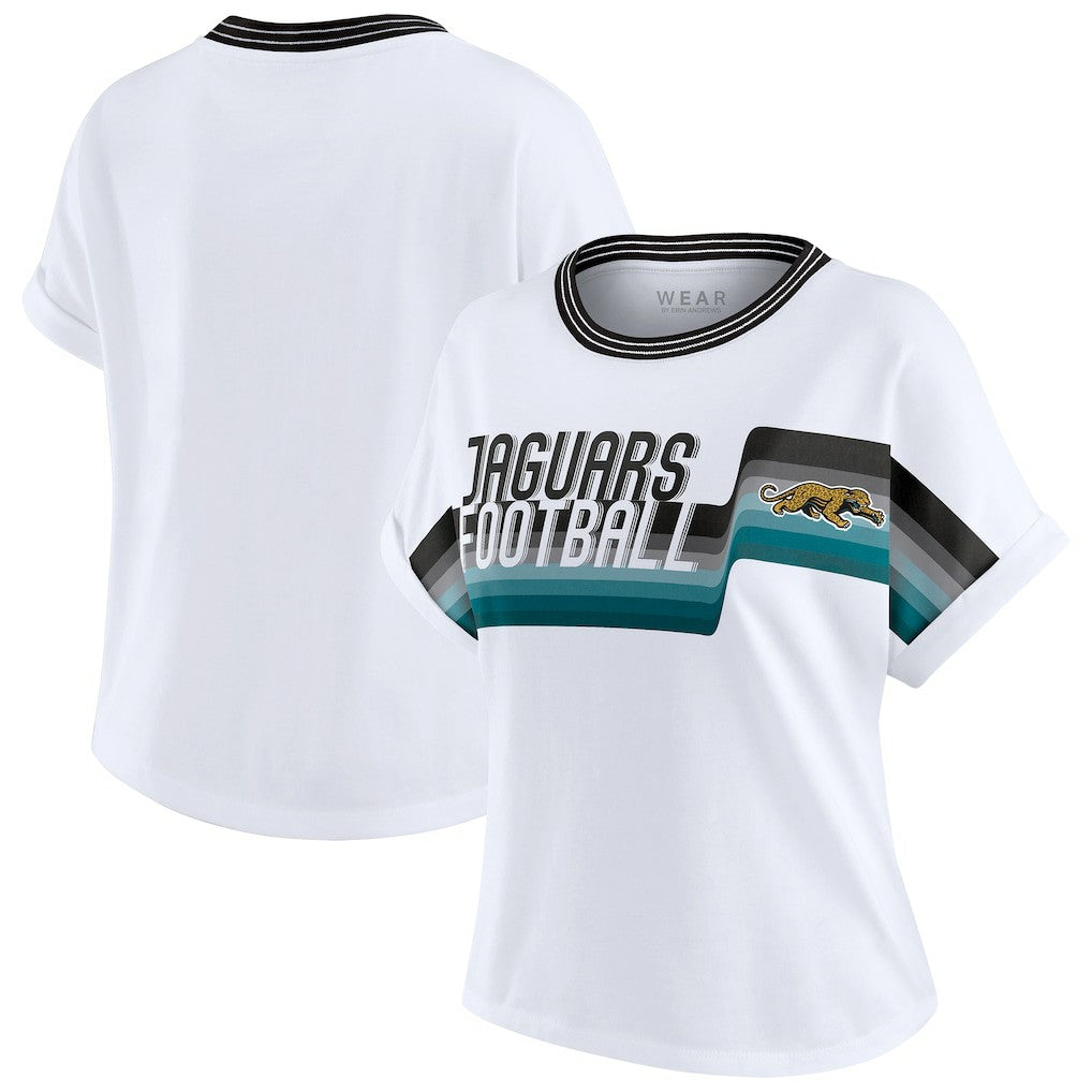 Jacksonville Jaguars WEAR by Erin Andrews Women's Cropped Center Stripe Dolman T-Shirt - White - NFL