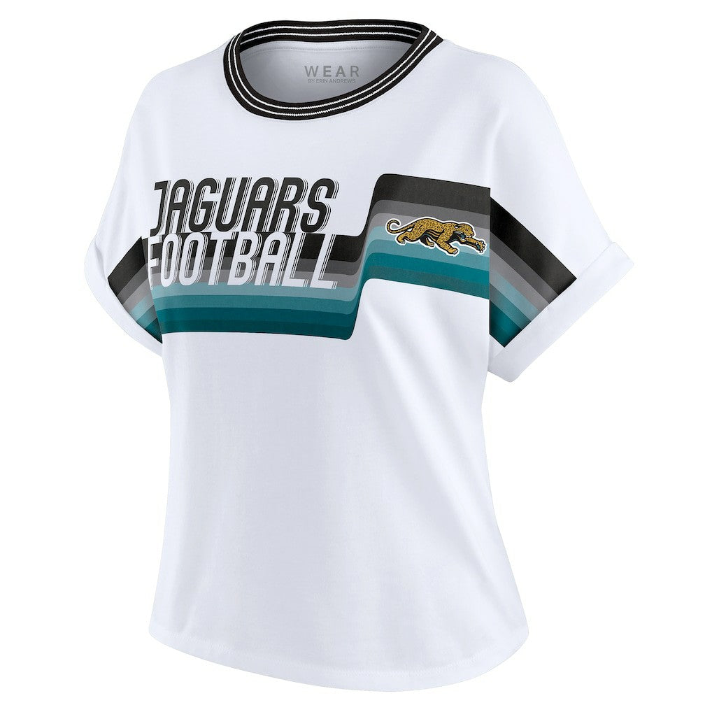 Jacksonville Jaguars WEAR by Erin Andrews Women's Cropped Center Stripe Dolman T-Shirt - White - NFL
