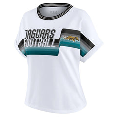 Jacksonville Jaguars WEAR by Erin Andrews Women's Cropped Center Stripe Dolman T-Shirt - White - NFL