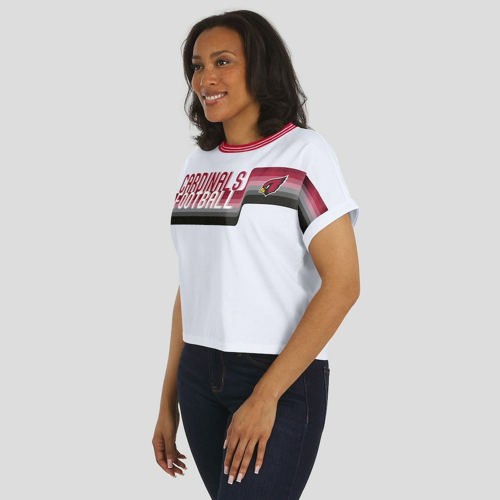 Arizona Cardinals WEAR by Erin Andrews Women's Cropped Center Stripe Dolman T-Shirt - White - NFL