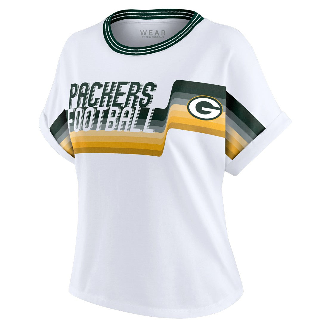 Green Bay Packers WEAR by Erin Andrews Women's Cropped Center Stripe Dolman T-Shirt - White - NFL