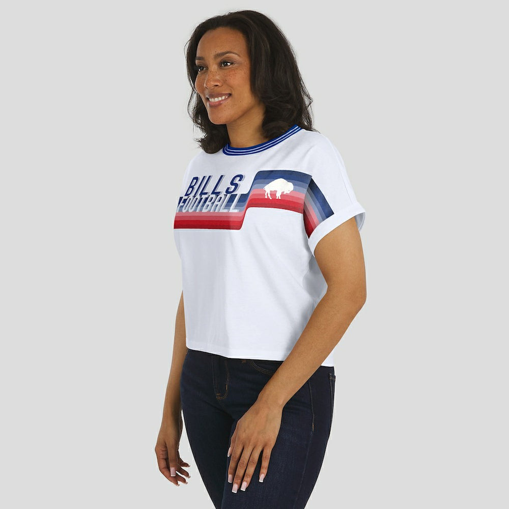 Buffalo Bills WEAR by Erin Andrews Women's Cropped Center Stripe Dolman T-Shirt - White - NFL