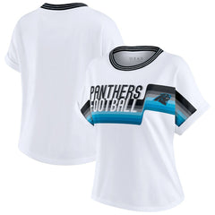 Carolina Panthers WEAR by Erin Andrews Women's Cropped Center Stripe Dolman T-Shirt - White - NFL