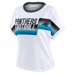 Carolina Panthers WEAR by Erin Andrews Women's Cropped Center Stripe Dolman T-Shirt - White - NFL